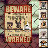 Beware Of Dog Sign, Gifts For Dog Lovers, Not Responsible For Injury Or Death, Welcome Metal Signs