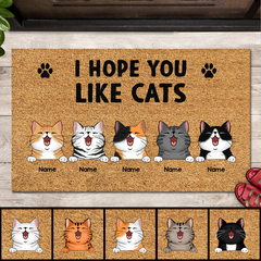 I Hope You Like Cats, Black Pawprints Doormat, Personalized Cat Breeds Doormat, Home Decor, Gifts For Cat Lovers