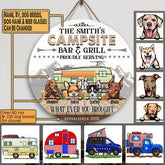 Campsite Bar And Grill - Round Wooden Door Sign