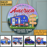 God Bless America - Round Wooden Door Sign