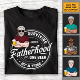 Surviving Fatherhood One Beer At A Time - Personalized T-Shirt - Gift For Father's Day TS - PT3769
