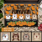 Hello Pumpkin - Pumpkin Background - Personalized Cat Autumn Doormat