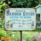 Metal Garden Sign, Gardens Rules Listen To Birds Feel The Breeze Read A Book Take A Nap Sip A Drink Vintage Sign