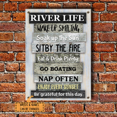 Metal River Sign, River Life Wake Up Smiling Soak Up The Sun Sit By The Fire, Personalized Housewarming Gifts
