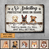 Metal Yard Sign, Gifts For Dog Lovers, No Soliciting Protective Dogs On Guard They'll Bark Vintage Signs