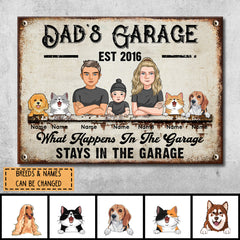 Welcome Metal Garage Sign, Gifts For Pet Lovers, Dad's Garage What Happens In The Garage Stays In Vintage Style