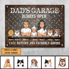 Welcome Metal Garage Sign, Gifts For Pet Lovers, Dad's Garage Always Open Free Repairs And Fatherly Advice Funny Sign