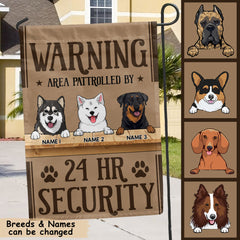 Personalized Dog Breeds Garden Flag, Gifts For Dog Lovers, Warning Area Patrolled By 24 HR Security
