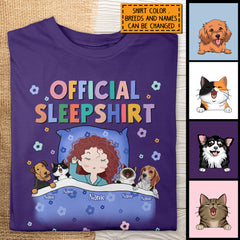 Official Sleep Shirt, Cute Girl With Her Dog & Cat, Dog & Cat Mom Gift, Personalized Dog & Cat Lover T-shirt