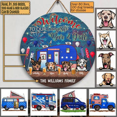 Welcome To Our Campsite Bar & Grill - Wooden Door Sign
