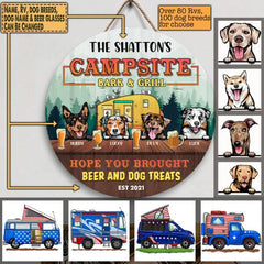 Campsite Bark & Grill - Wooden Door Sign