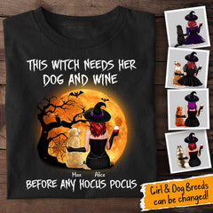 This Witch Needs Her Dog And Wine Personalized T-shirt TS-NB45