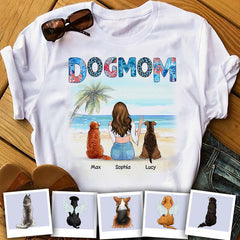 Dog Mom And Her Fur Babies On The Beach Personalized T-Shirt TS-PT1557