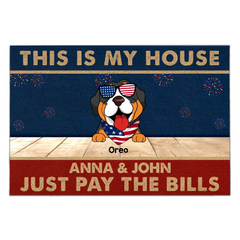 This Is Our House - Personalized Doormat, 4th of July Dog Doormat, Funny Independence Day Home Decor for Dog Lover