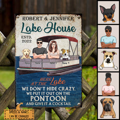 Lake House, Here At The Lake, Funny Outdoor Decor, Cool Family, Personalized Dog Lovers Metal Sign, Pet Lover Gifts