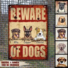 Beware Of Dogs Metal Yard Sign, Gifts For Dog Lovers, Red Warning Funny Warning Signs