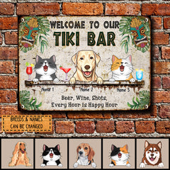 Metal Tiki Bar Signs, Gifts For Pet Lovers, Beer Wine Shots Every Hour Is Happy Hour Tropical Style Welcome Signs