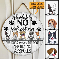 Absolutely No Soliciting, White Rustic Door Hanger, Personalized Dog Breeds Door Sign, Front Door Decor