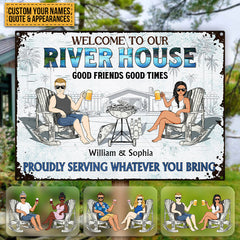 Poolside Grilling Listen To The Good Music Couple Husband Wife Pride - Backyard Sign - Personalized Custom Classic Metal Signs